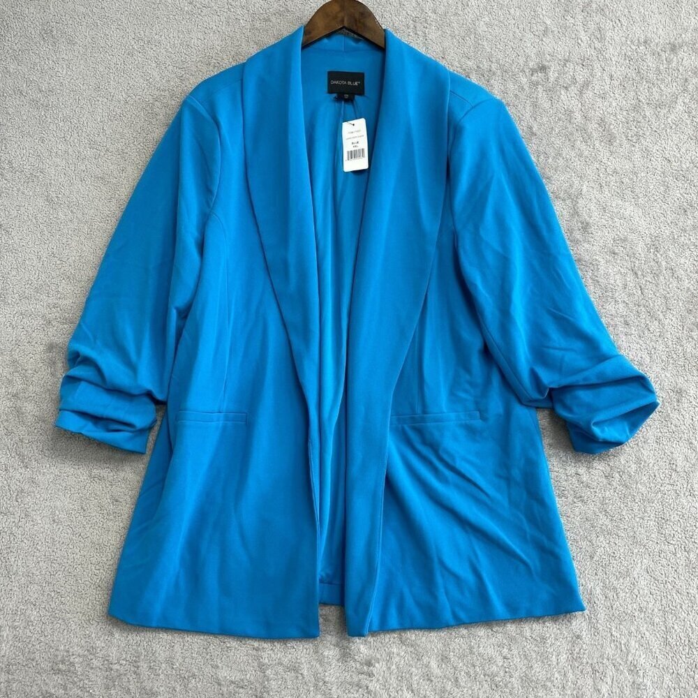 NEW Dakota Blue Crepe Blazer Women's XXL Ruched Sleeve Open front Casual - Picture 3 of 13